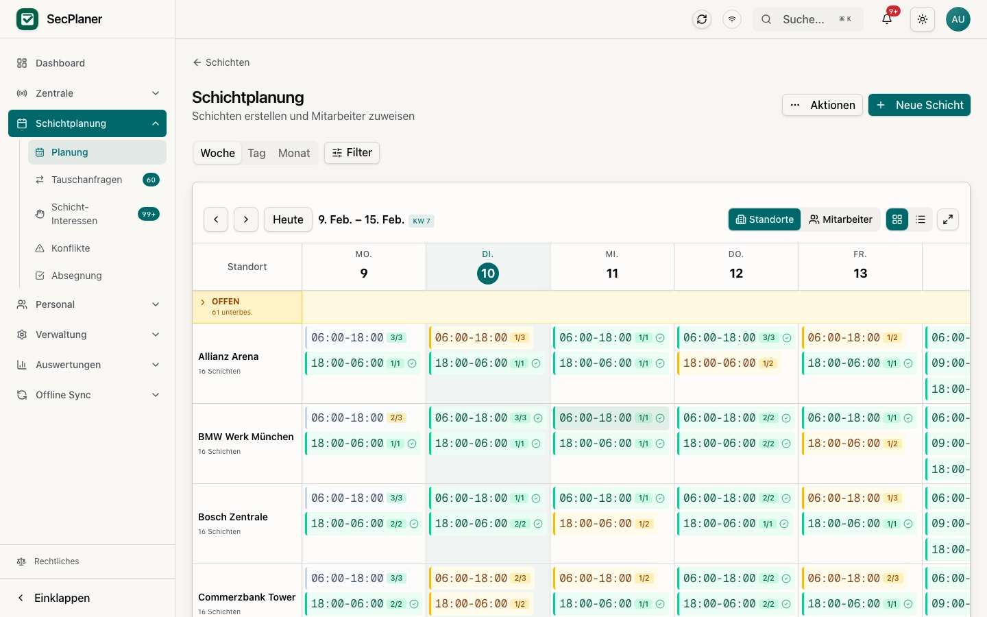 SecPlaner Schichtplanung Kalenderansicht