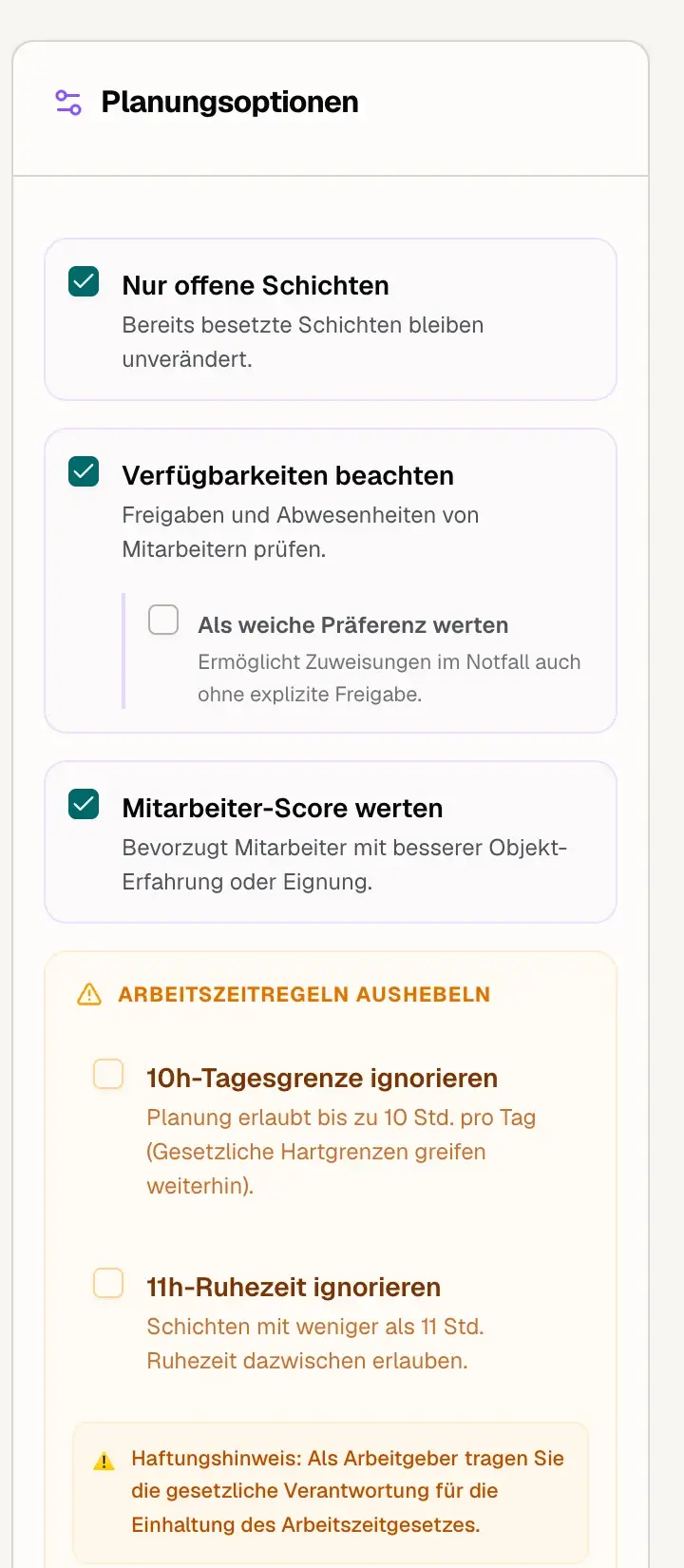Regeln und Prüfungen für die automatische Dienstplanung