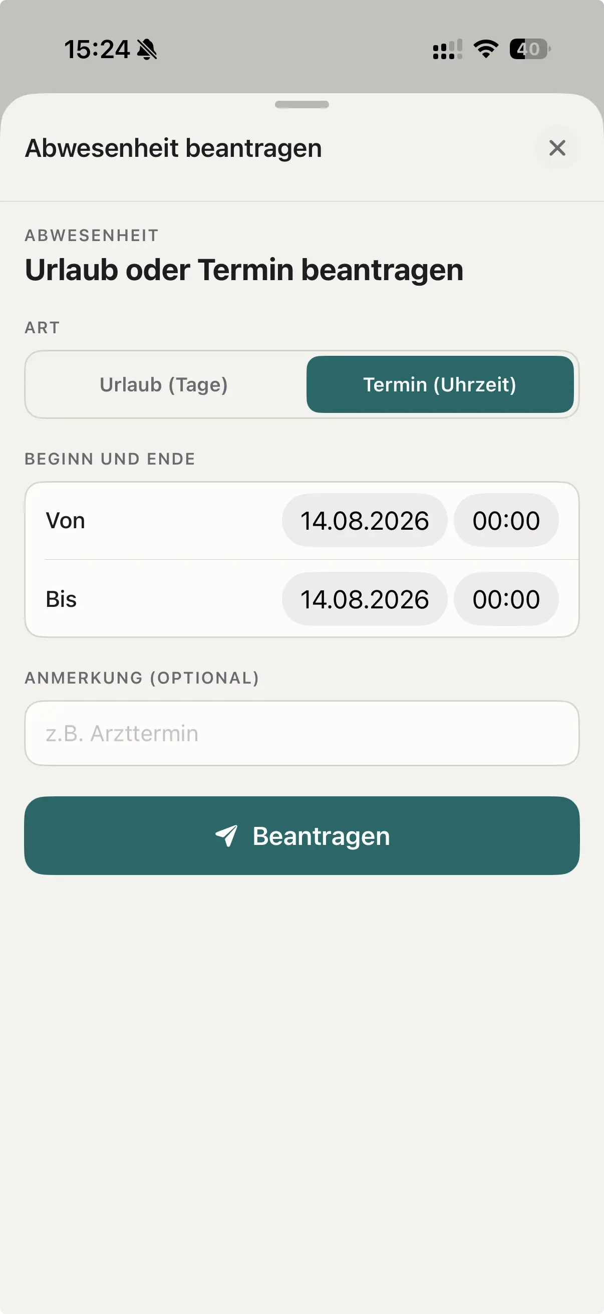 Urlaub oder einen Termin in der Mitarbeiter-App beantragen